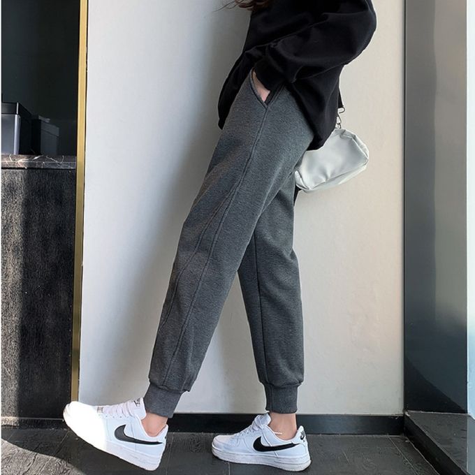 Fashion (Grey Normal)PELEDRESS Women Winter Warm Pants Fleece Velvet Thick  Trousers Harajuku Korean High Waist Elastic Straight Harem Pants 2021 New  DOU @ Best Price Online