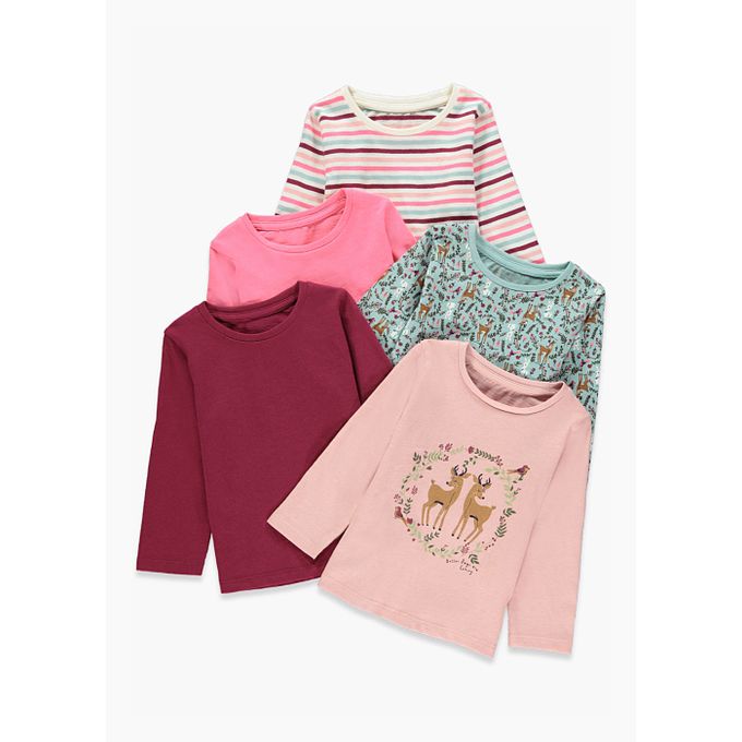 Matalan Girls 5 Pack Long Sleeve Tops 