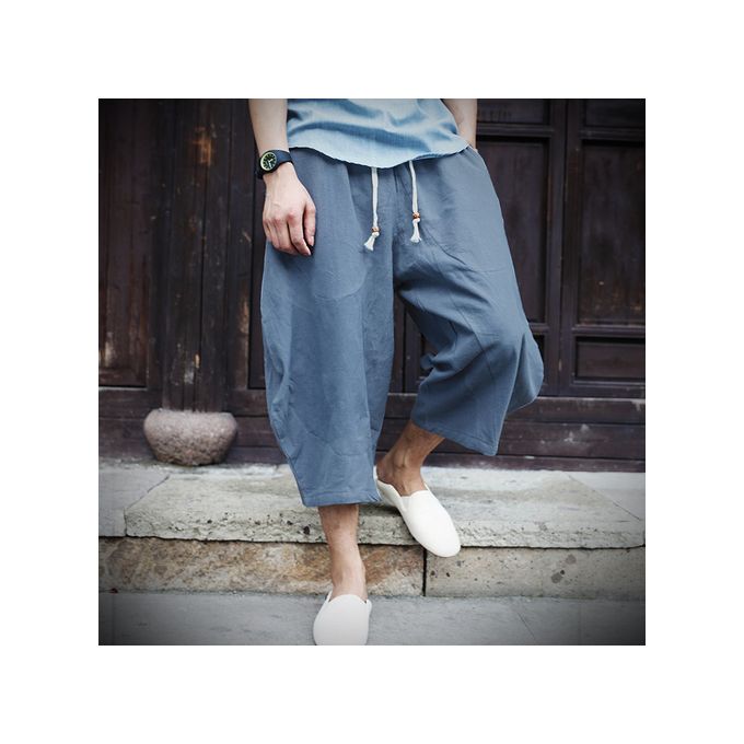 Lisingtool Halara Pants Men Baggy Wide Leg Pants Hanging Crotch Bloomers  Calf Length Mid Rise Pockets Trousers Men's Pants Navy 