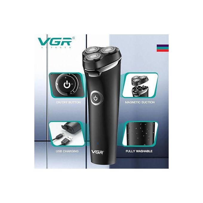 product_image_name-VGR-ماكينة حلاقة كهربائية V-319 Premium لاسلكية قابلة لإعادة الشحن ومقاومة للماء بالكامل IPX6 بثلاثة رؤوس حلاقة دوارة للاستخدام الجاف والرطب للرجال مع شفط مغناطيسي وشحن فائق السرعة ومدة تشغيل 90 دقيقة مع مؤشر LED-2