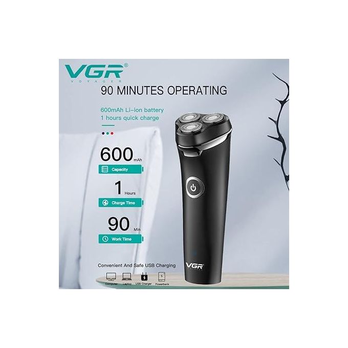 product_image_name-VGR-ماكينة حلاقة كهربائية V-319 Premium لاسلكية قابلة لإعادة الشحن ومقاومة للماء بالكامل IPX6 بثلاثة رؤوس حلاقة دوارة للاستخدام الجاف والرطب للرجال مع شفط مغناطيسي وشحن فائق السرعة ومدة تشغيل 90 دقيقة مع مؤشر LED-3
