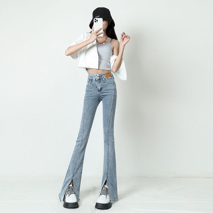 Fashion (Light Blue)Y2K Flare Jeans Vintage Low Waisted Trend Split @ Best  Price Online