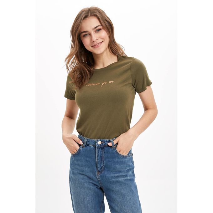 Shop Defacto Woman Green Regular Fit Crew Neck Short Sleeve T Shirt Jumia Egypt