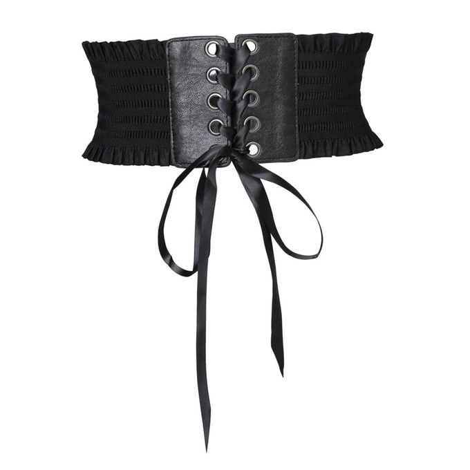 Women Lace Tied Leather Corset Waist Wide Belt Cincher Elastic Stretchy  Band
