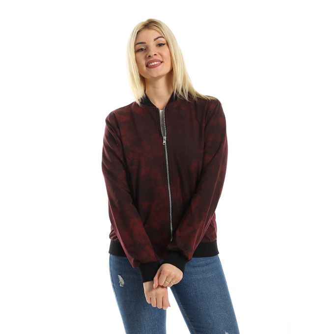aZeeZ Burgundy Marbel Women Bomber Jacket- Azeez Women @ Best Price Online  | Jumia Egypt