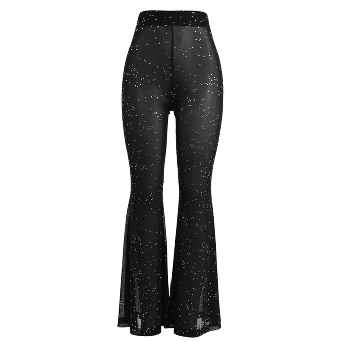 Black Rhinestone Festival Flares, Rhinestone Flares, Festival Outfit, Rave  Outfit , Mesh Trousers, Womens Trousers, Black Trousers 