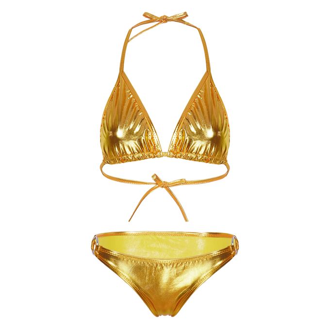 Fashion (Gold)Womens Fashion Bikini Set Triangle Swimwear Halter Lace-up  Push Up Bikini Bra With O Ring Briefs Metallic Shiny Bikini Swimsuit MAA @  Best Price Online