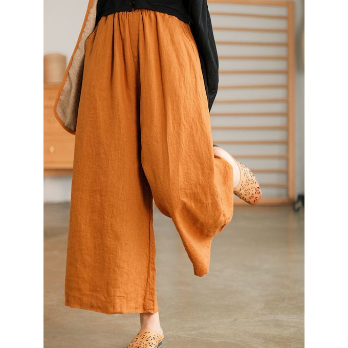 Fashion (yellow)2023 Summer Women's Wide Leg Pants Korean Fashion Cotton  And Linen Straight Pants Casual Loose Ankle Length Pants Women DOU @ Best  Price Online