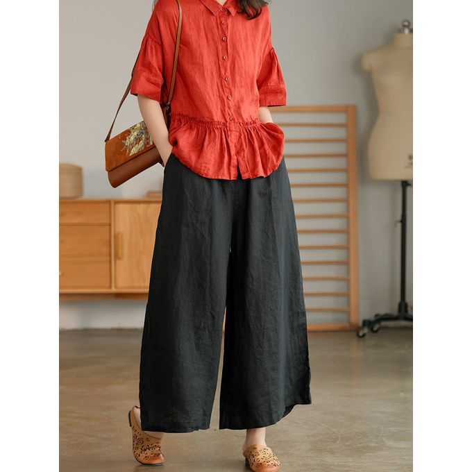 Fashion (yellow)2023 Summer Women's Wide Leg Pants Korean Fashion Cotton  And Linen Straight Pants Casual Loose Ankle Length Pants Women DOU @ Best  Price Online