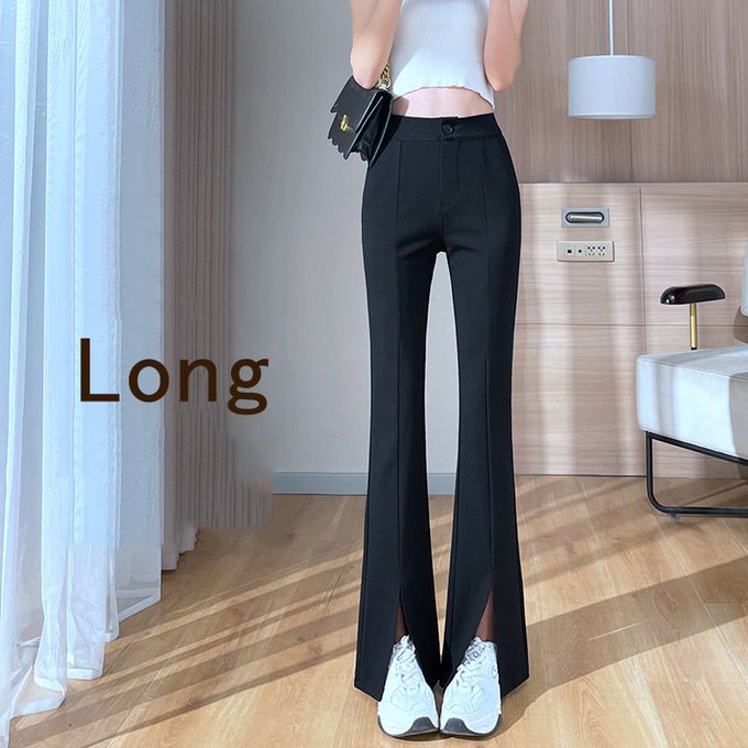 Fashion (Black Long)Plus Size Slit Black Flare Pants For Women