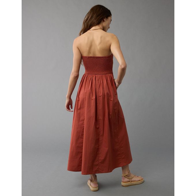 ae strapless ruched poplin midi dress Strapless Ruched Poplin Midi Dress - American Eagle