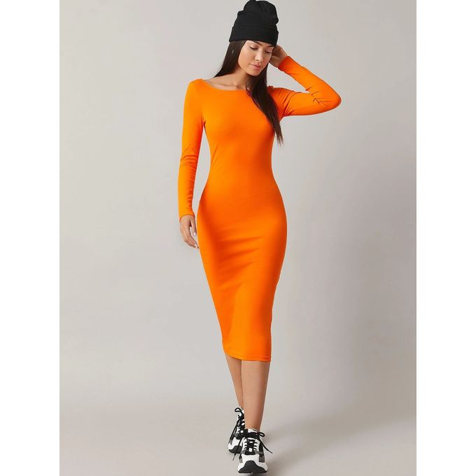 Simple Orange Dress, Casual Pencil Dresses for Women, Boat Neck Day Dress,  Fitted Short Sleeve Mini Dress, Neon Dress Formal TAVROVSKA -  Israel