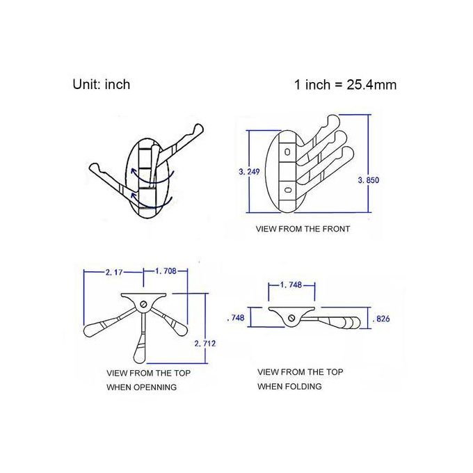 SOLID METAL Swivel Hook Heavy Duty Folding Swing Arm Triple Coat Hook with  Multi Three Foldable Arms Towel/Clothes Hanger