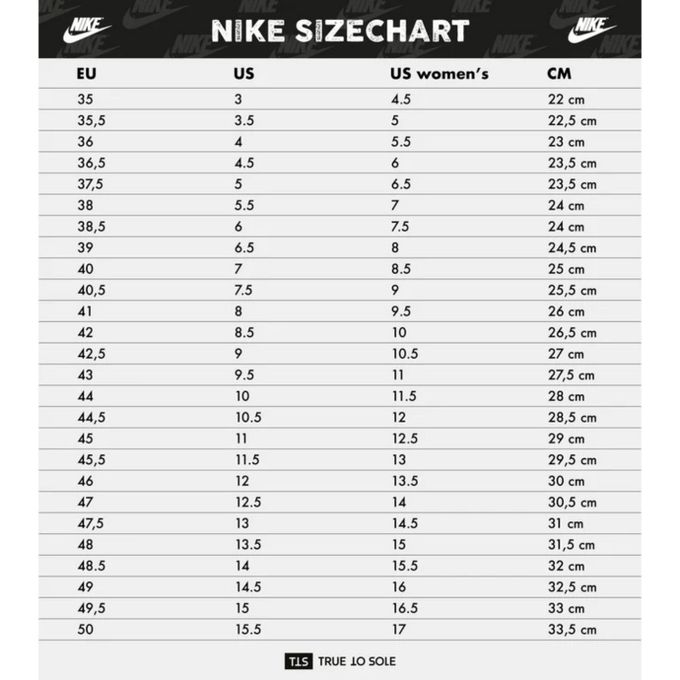 Nike shoe chart womens discount