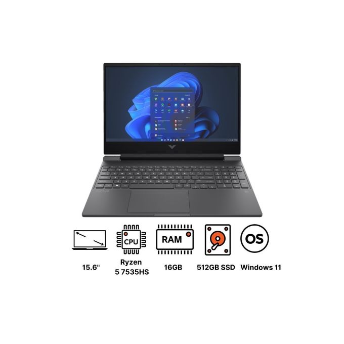 HP FB1004NE Victus 15" Gaming Laptop – AMD Ryzen 5, 16GB RAM, 512GB SSD, RTX 2050, FHD, Win 11 – Mica Silver