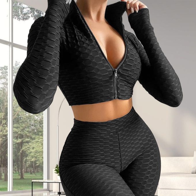 Generic Workout Suit Knitting Yoga Clothes Top Long Sleeve For Fitness L  Black @ Best Price Online