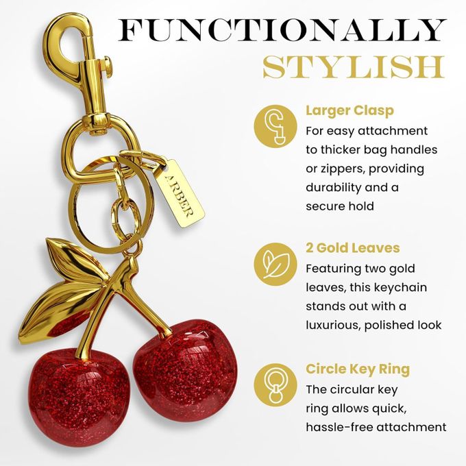 AOBIURV Cherry Keychain Charm - PU Leather Bag Charm For Purse, Handbag, Or Keys | Cute Fruity Accessory