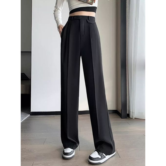 Mnealways 18 Spring Summer Black Ladies Office Trousers Women High Waist  Pants Pockets Female Pleated Wide Leg Pants Solid 2022 - Pants & Capris -  AliExpress