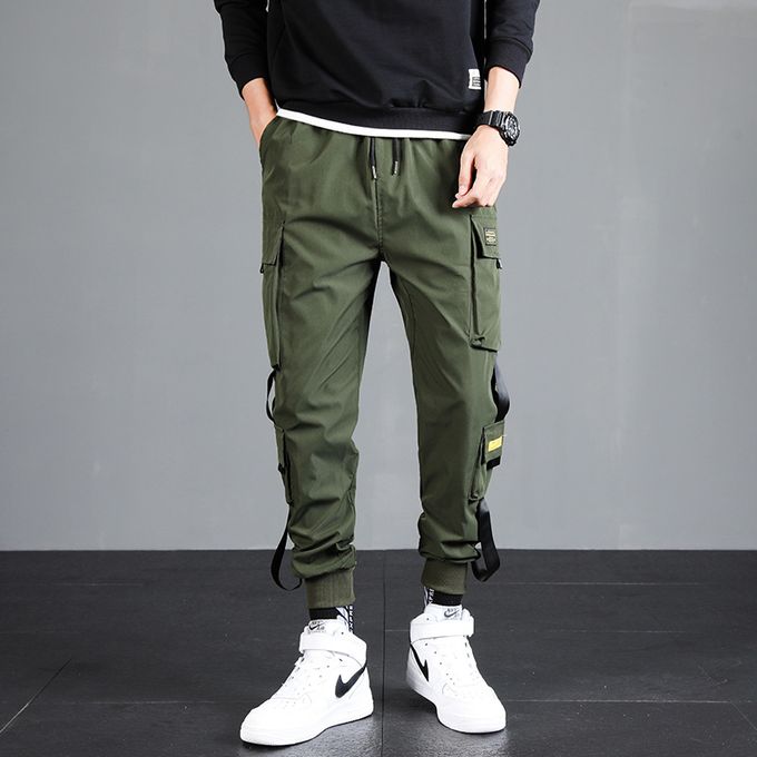 Cargo Pants Men Streetwear Hip Hop Pants Mens Joggers Pants Casual Harem  Ankle Length Trousers Elastic Waist Black Army Green