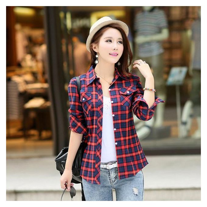 Generic Girls Long Sleeve Cotton Checkered Shirts Blouse British Women's  Casual Plaid Shirt Clothes For Female