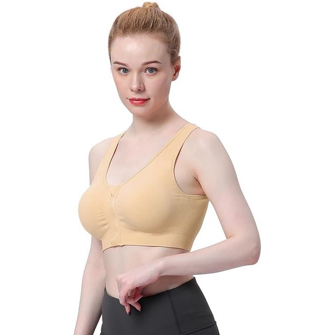  Womens Zip Front Sports Bra Wireless Post-Surgery