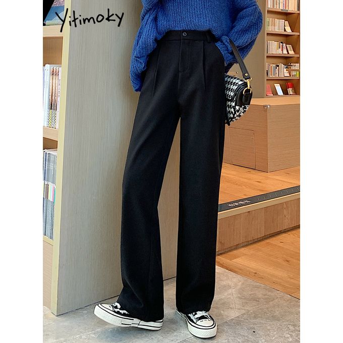 Fashion (coffee)Yitimoky Woolen Pants For Women Office Lady High Waist  Clothes Work Black Coffee Full Length Trousers Korean Fashion Bottoms New  DOU @ Best Price Online