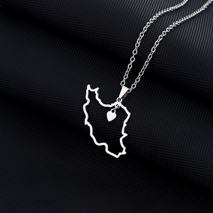 Fashion Heart Iran Map Pendant Necklace For Women Men Gold Silver Color  Stainless Steel Iranian Charm Jewelry Patriotic Gift