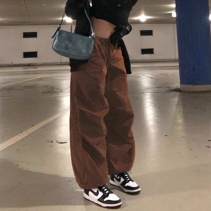 Brown Vintage Baggy Pants Women Winter Fleece Jogging Harajuku Hip