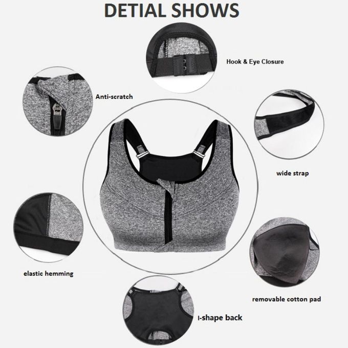 Generic Women Zipper Push Up Sports Bras Running Vest Gym Workout Tops  Black M @ Best Price Online