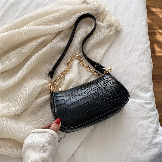 Black baguette best sale bag with chain