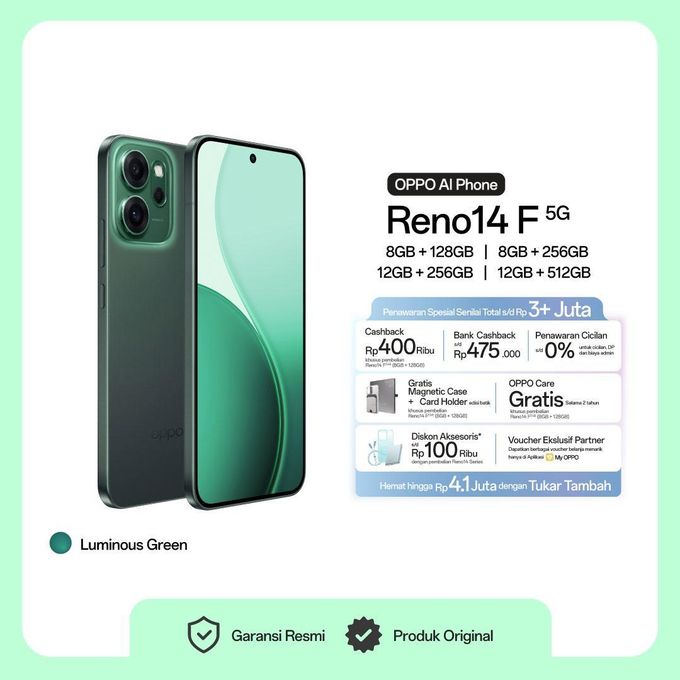 Oppo Reno 14F 5G - 12GB RAM - 256GB - Luminous Green - OPPO - Jumia Egypt