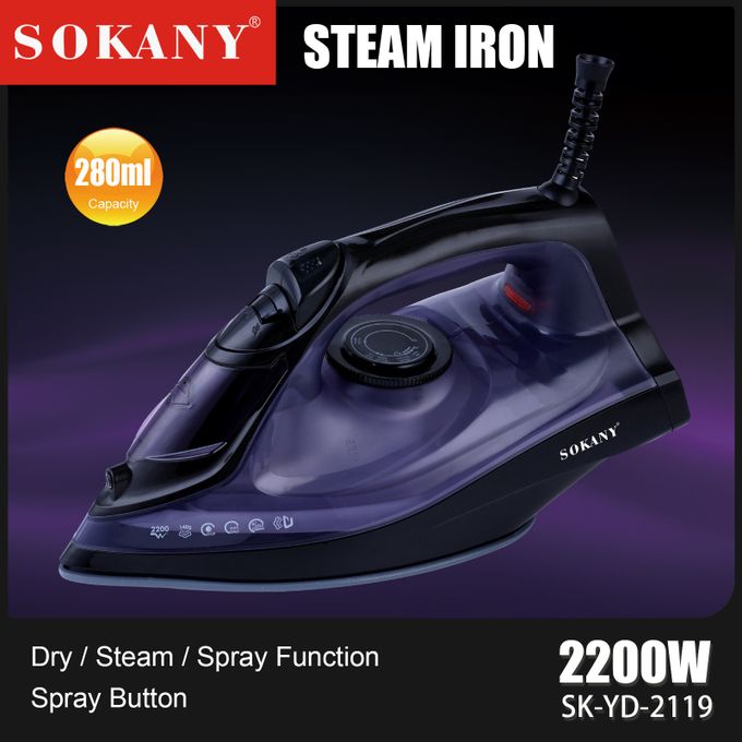 product_image_name-Sokany-Steam Iron With Ceramic Soleplate -  2200W - (SK-YD-2119)-2