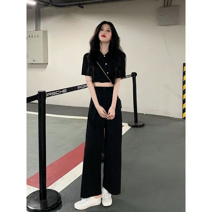 Women Short Sleeve Loose Blouse Top + Trousers 2022 Summer Two Pieces  Fashion Suits Ladies Wide Legs Pants 2 Pieces Set - AliExpress
