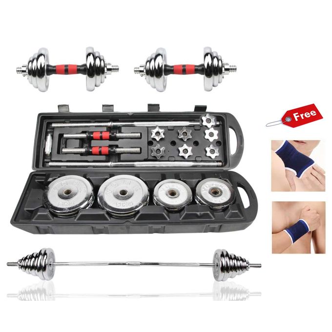 Chrome barbell 2024 and dumbbell set