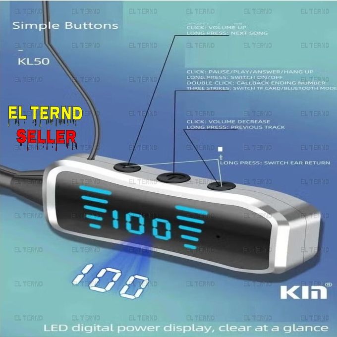 سماعة KL50 الرياضية بتصميم حول الرقبة مع شاشة وصوت ستيريو