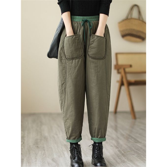 Cheap Winter Fleece Jeans Women Harem Pants with Pocket High Waist Loose  Vintage Korean Elegant Oversized Femal Warm Pants