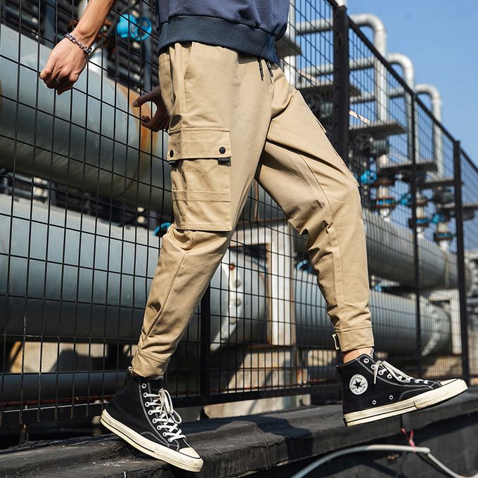 Men Cotton Cargo Pants Harajuku Style Casual Pants Big Pockets Loose Wide  Leg | eBay