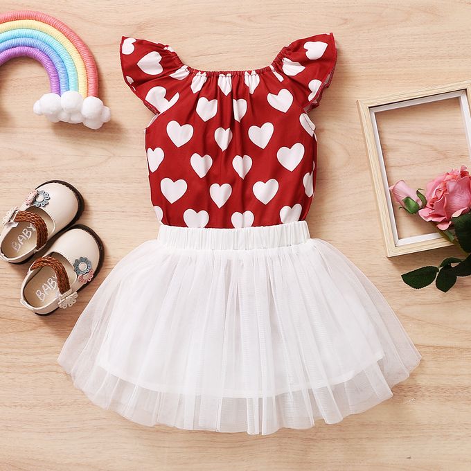 Baby Girls Summer Clothing Set Cute Hearts Design Bodysuit Tutu Skirt