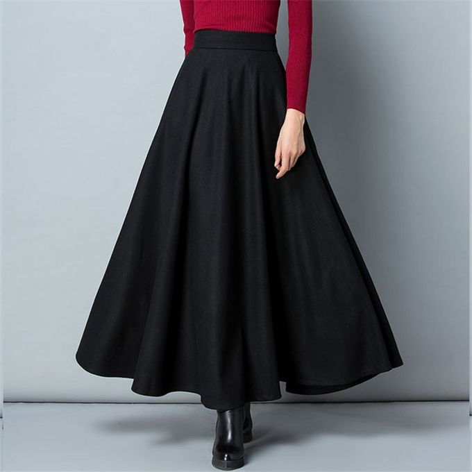 Generic Winter Women Long Woolen Skirt Fashion High Waist Basic Wool Skirts-Black  (86CM) Long @ Best Price Online