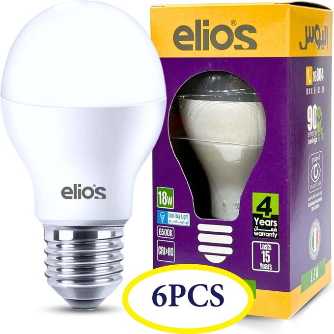 عبوة اللمبات LED 18 وات من إليوس - أبيض ساطع (6 لمبات) - Elios - جوميا مصر