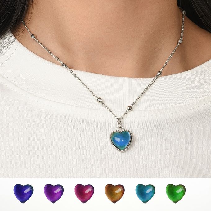 Fashion silver Creative Mood Necklace Color Change Emotion Feeling Temperature Control Heart Pendant Stainless Steel Chain Jewelry For Women JIN Best Price Online Jumia Egypt