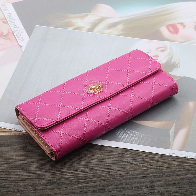 Womens Long Wallets PU Leather Crown Plaid Coin Pocket Purses