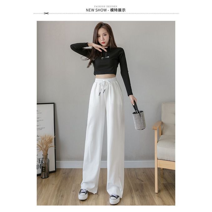 Fashion (Gray)Casual Sweatpants Women High Waist Wide Leg Long Pants Joggers  Gray Loose Korean Student Trousers Girl White Ulzzang Pants Hot DOU @ Best  Price Online