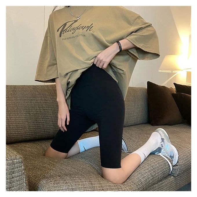 Generic Knee Length Leggings Women Black Pure Minimalist American Clothes  Summer All-Match Slim Sporty Trousers High Waisted New @ Best Price Online