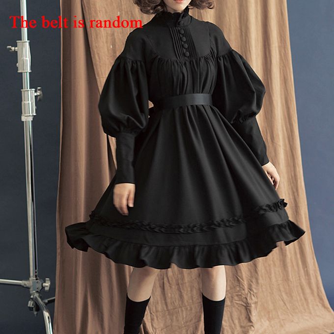 Women Gothic Lolita Dress Japanese Style Fashion Black Goth