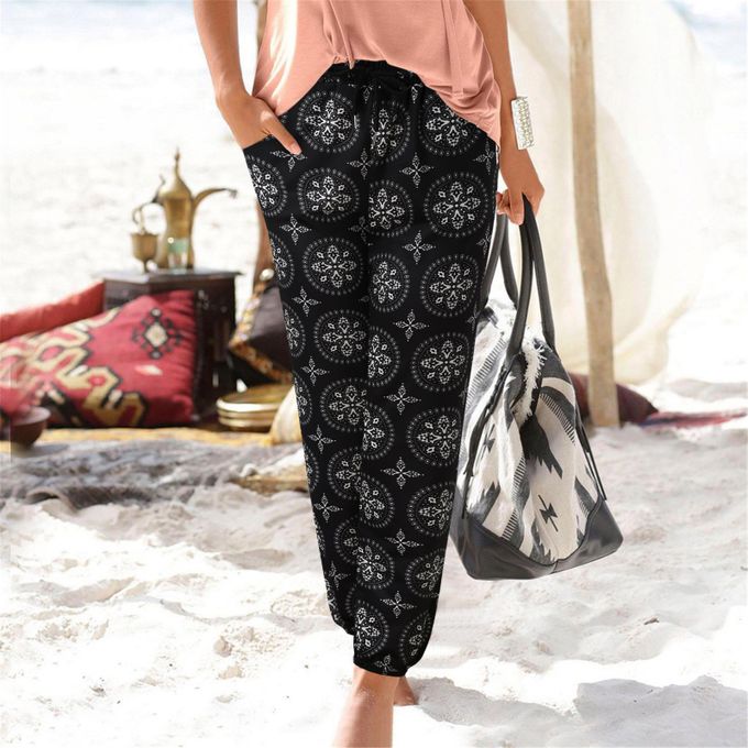 Fashion (Black)2 Styles Women High Waist Printed Pant Easy