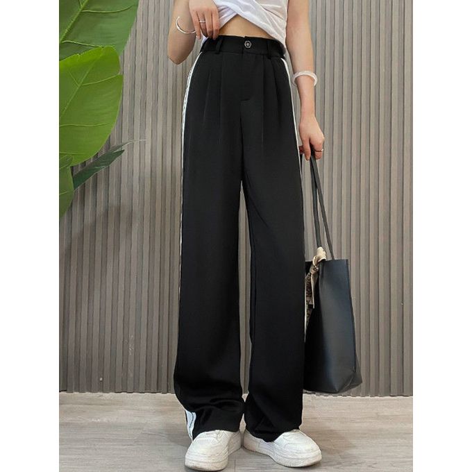 High waist drape tie pipe black suit wide leg pants women's spring 2023 new  loose straight casual trousers, Women's Fashion, Muslimah Fashion, Bottoms  on Carousell