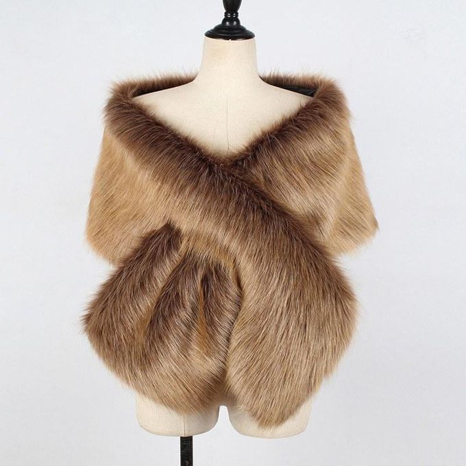 Generic Fashion Women Faux Fur Scarf Shawl Cross Front Fluffy