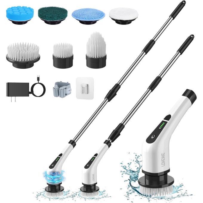 Rechargeable electric cleaning brush, with an extendable