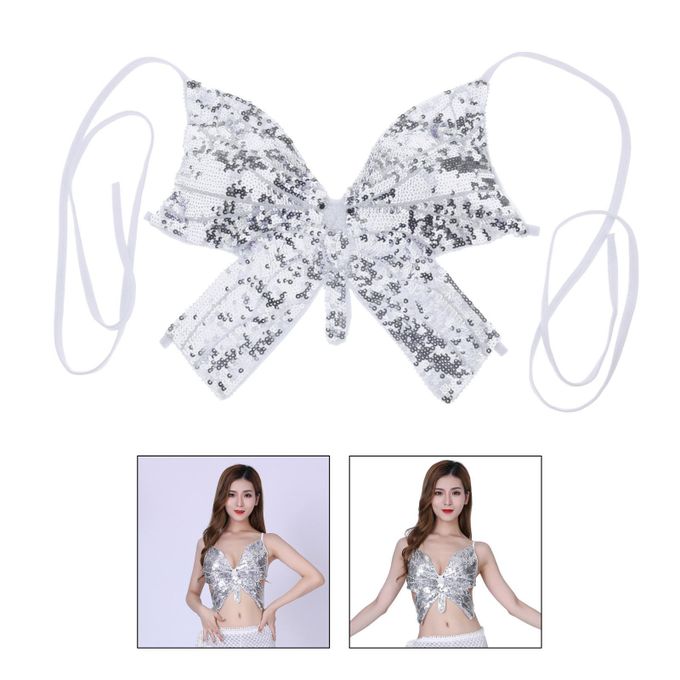 Aivtalk Belly Dance Top Sequin Bra Butterfly Crop Top V-Neck Tube Top  Shimmer Bra Rave Tank Shiny Camisole